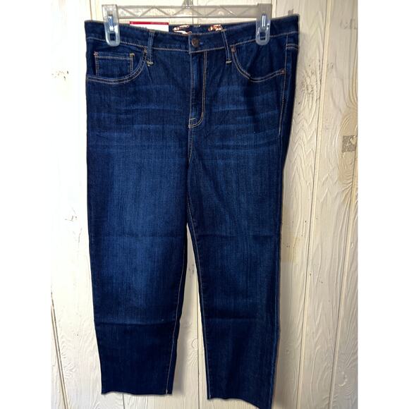 Seven7 Jeans Womens 14 Crop Straight Leg Fray Raw Hem Tower Dark Blue Tummy Con - Picture 7 of 10